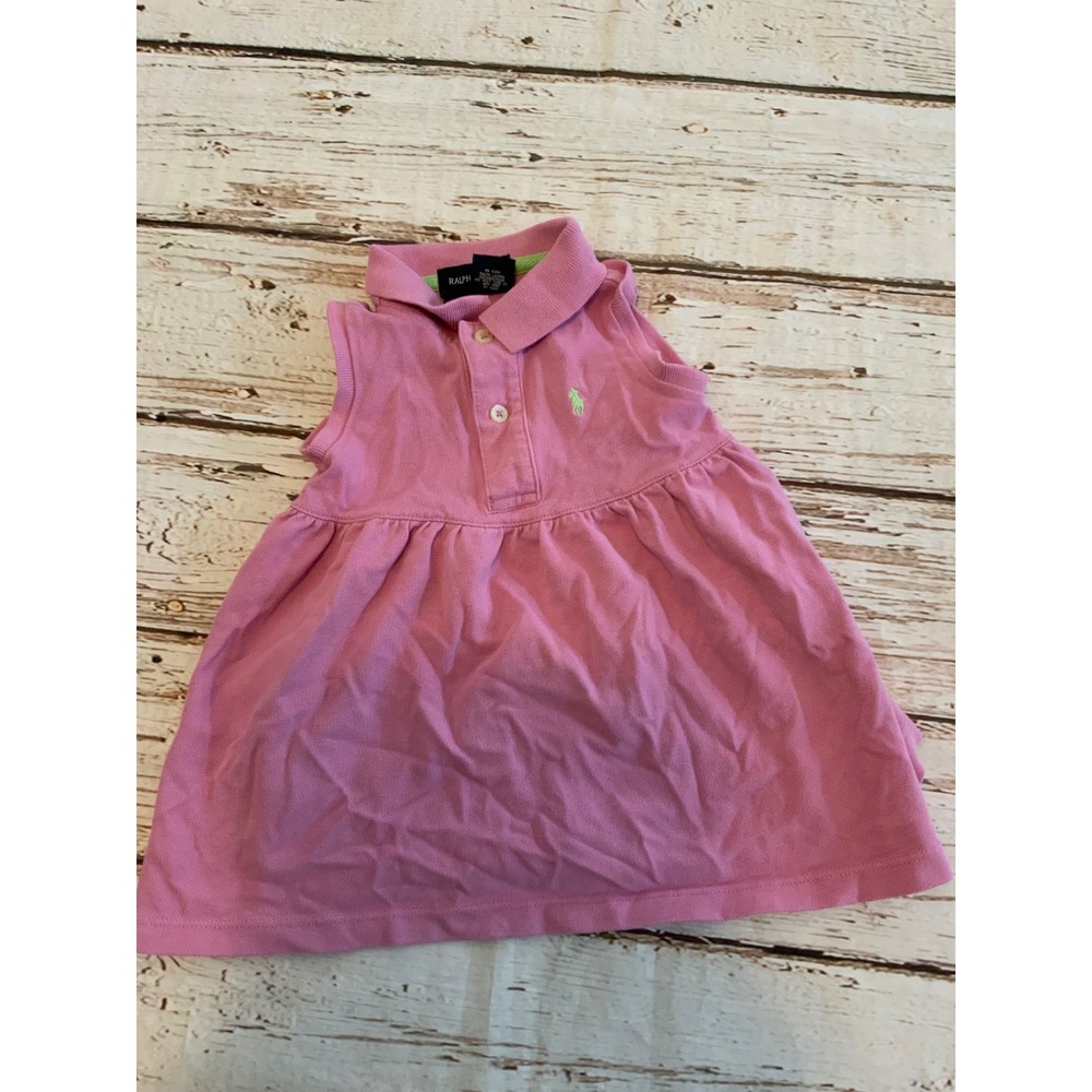 Ralph Lauren‎ Baby Girl Pink Sleeveless Polo Dress with Diaper Cover 12M Pique